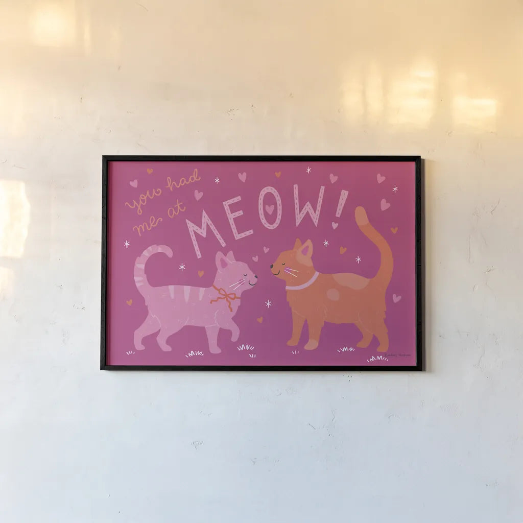 Purrfect Match I by Lindley Wiesner. shown as a paper print in a black flame. Available as a archival giclee rolled canvas, fine art paper, or poster print. SKU 96897i.