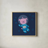 Space Tails II by Lindley Wiesner. Shown in a natural wood glass frame for a timeless modern aesthetic. Available as an archival giclee rolled canvas, fine art paper, or poster print. SKU 98266a.