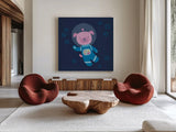 Space Tails II by Lindley Wiesner. Shown as extra-large giant wall art in a modern living room. Available as an archival giclee rolled canvas, fine art paper, or poster print. SKU 98266a.