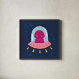 Space Tails III by Lindley Wiesner. Shown in a sleek black glass frame for a contemporary gallery look. Available as an archival giclee rolled canvas, fine art paper, or poster print. SKU 98267a.