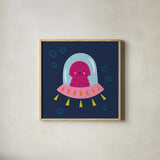 Space Tails III by Lindley Wiesner. Shown in a natural wood glass frame for a timeless modern aesthetic. Available as an archival giclee rolled canvas, fine art paper, or poster print. SKU 98267a.