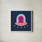 Space Tails III by Lindley Wiesner. Shown in a crisp white glass frame for a clean and minimalist style. Available as an archival giclee rolled canvas, fine art paper, or poster print. SKU 98267a.