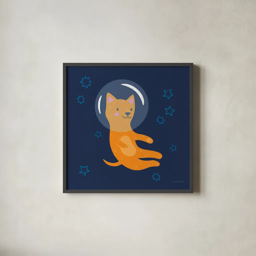Space Tails IV by Lindley Wiesner. Shown in a sleek black glass frame for a contemporary gallery look. Available as an archival giclee rolled canvas, fine art paper, or poster print. SKU 98268a.