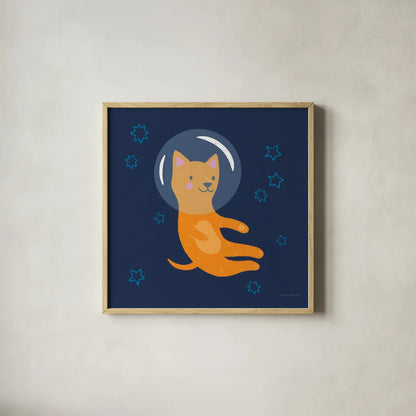 Space Tails IV by Lindley Wiesner. Shown in a natural wood glass frame for a timeless modern aesthetic. Available as an archival giclee rolled canvas, fine art paper, or poster print. SKU 98268a.