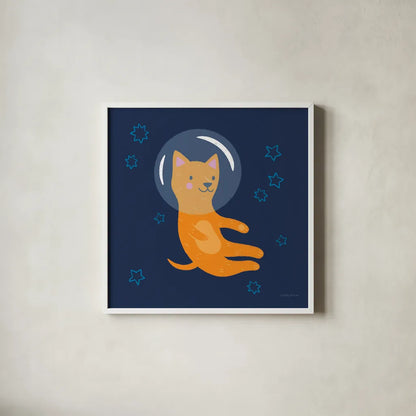 Space Tails IV by Lindley Wiesner. Shown in a crisp white glass frame for a clean and minimalist style. Available as an archival giclee rolled canvas, fine art paper, or poster print. SKU 98268a.