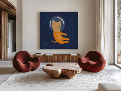 Space Tails IV by Lindley Wiesner. Shown as extra-large giant wall art in a modern living room. Available as an archival giclee rolled canvas, fine art paper, or poster print. SKU 98268a.