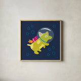 Space Tails V by Lindley Wiesner. Shown in a natural wood glass frame for a timeless modern aesthetic. Available as an archival giclee rolled canvas, fine art paper, or poster print. SKU 98269a.