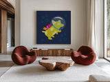 Space Tails V by Lindley Wiesner. Shown as extra-large giant wall art in a modern living room. Available as an archival giclee rolled canvas, fine art paper, or poster print. SKU 98269a.