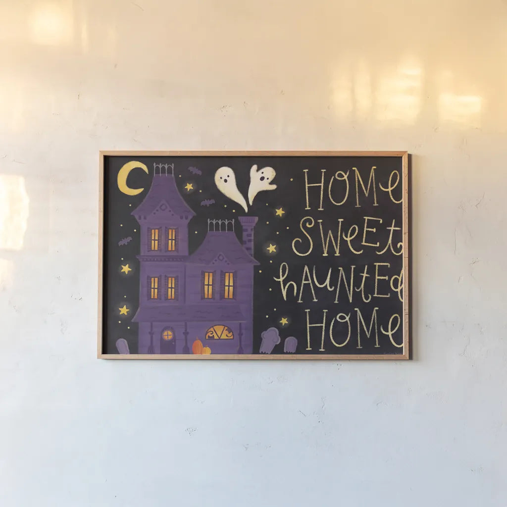 Spooky Pals I by Lindley Wiesner. shown as a paper print in a natural frame. Available as a archival giclee rolled canvas, fine art paper, or poster print. SKU 99468i.