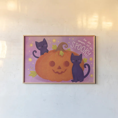 Spooky Pals II by Lindley Wiesner. shown as a paper print in a natural frame. Available as a archival giclee rolled canvas, fine art paper, or poster print. SKU 99469i.