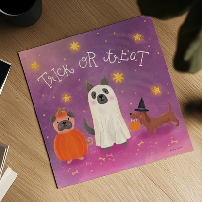 Spooky Pals IV by Lindley Wiesner. Shown as a detailed flat fine art print, highlighting archival giclee quality. Available as an archival giclee rolled canvas, fine art paper, or poster print. SKU 99471a.