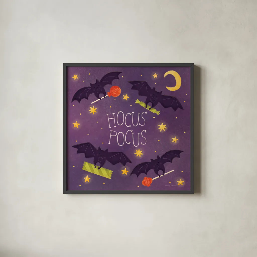 Spooky Pals V by Lindley Wiesner. Shown in a sleek black glass frame for a contemporary gallery look. Available as an archival giclee rolled canvas, fine art paper, or poster print. SKU 99472a.