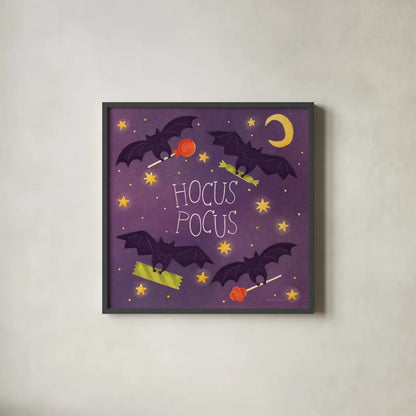 Spooky Pals V by Lindley Wiesner. Shown in a sleek black glass frame for a contemporary gallery look. Available as an archival giclee rolled canvas, fine art paper, or poster print. SKU 99472a.