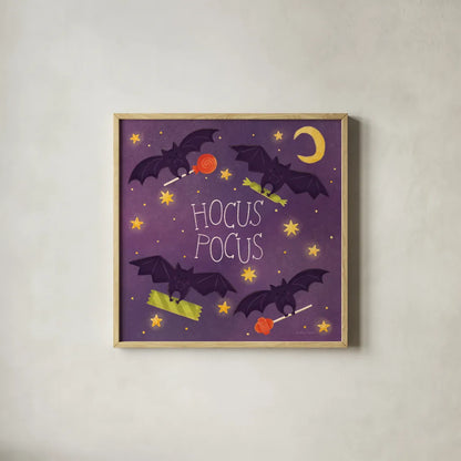 Spooky Pals V by Lindley Wiesner. Shown in a natural wood glass frame for a timeless modern aesthetic. Available as an archival giclee rolled canvas, fine art paper, or poster print. SKU 99472a.