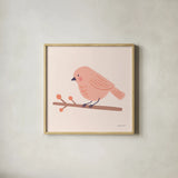 Sweet Songbirds II by Lindley Wiesner. Shown in a natural wood glass frame for a timeless modern aesthetic. Available as an archival giclee rolled canvas, fine art paper, or poster print. SKU 98272a.