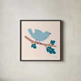 Sweet Songbirds III by Lindley Wiesner. Shown in a sleek black glass frame for a contemporary gallery look. Available as an archival giclee rolled canvas, fine art paper, or poster print. SKU 98273a.