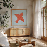Sweet Songbirds IV by Lindley Wiesner. Shown in a natural wood frame in a cozy modern living room. Available as an archival giclee rolled canvas, fine art paper, or poster print. SKU 98274a.