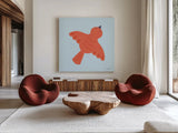 Sweet Songbirds IV by Lindley Wiesner. Shown as extra-large giant wall art in a modern living room. Available as an archival giclee rolled canvas, fine art paper, or poster print. SKU 98274a.