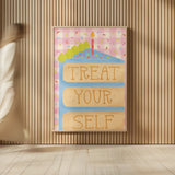 Treat Yourself by Lindley Wiesner. shown as over sized large wall art. Available as an archival giclee rolled canvas, fine art paper, or poster print. SKU 100038h.