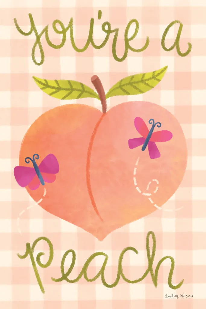 You're A Peach by Lindley Wiesner. SKU 100039h. Archival Giclee Fine art print for wall decor.