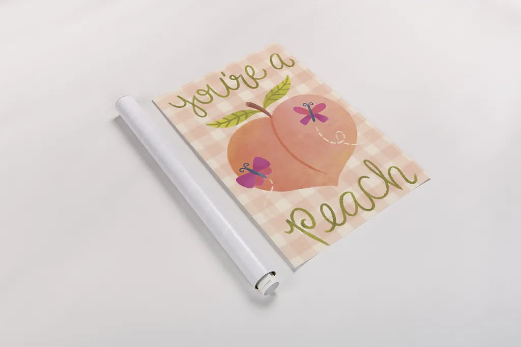 You're A Peach by Lindley Wiesner. shown as a rolled paper print. Available as archival giclee rolled canvas, fine art paper, or poster print. SKU 100039h.