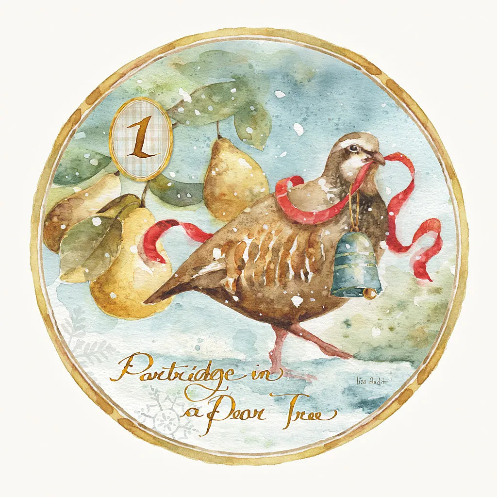 12 Days of Christmas I Round by Lisa Audit. SKU 32427a. Archival Giclee Fine art print for wall decor.