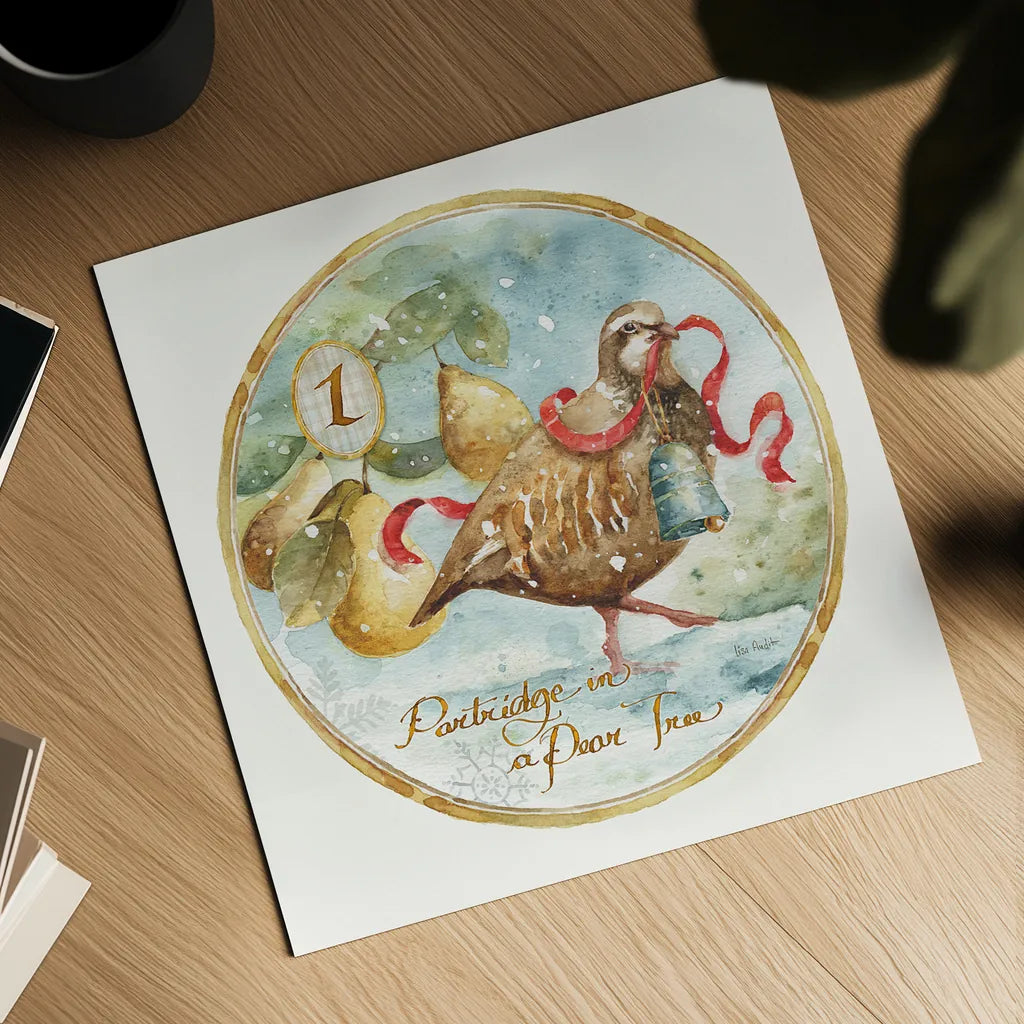 12 Days of Christmas I Round by Lisa Audit. Shown as a detailed flat fine art print, highlighting archival giclee quality. Available as an archival giclee rolled canvas, fine art paper, or poster print. SKU 32427a.