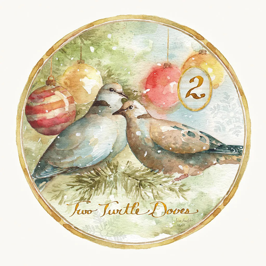 12 Days of Christmas II Round by Lisa Audit. SKU 32428a. Archival Giclee Fine art print for wall decor.