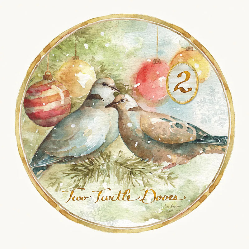 12 Days of Christmas II Round by Lisa Audit. SKU 32428a. Archival Giclee Fine art print for wall decor.
