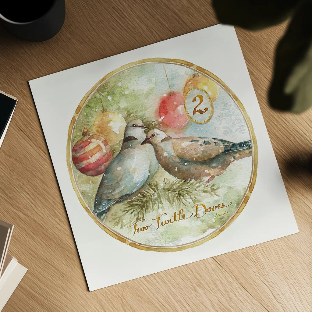 12 Days of Christmas II Round by Lisa Audit. Shown as a detailed flat fine art print, highlighting archival giclee quality. Available as an archival giclee rolled canvas, fine art paper, or poster print. SKU 32428a.