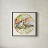 12 Days of Christmas II Round by Lisa Audit. Shown in a sleek black glass frame for a contemporary gallery look. Available as an archival giclee rolled canvas, fine art paper, or poster print. SKU 32428a.