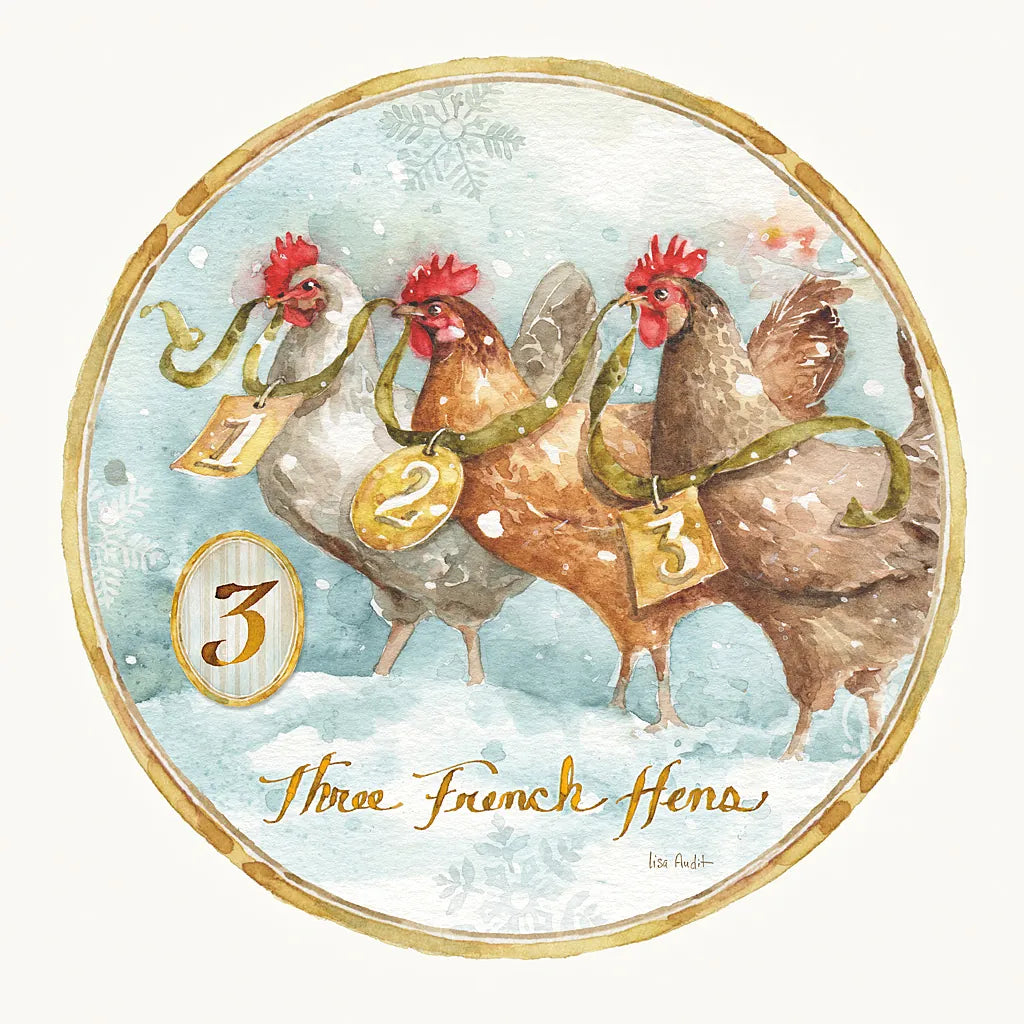 12 Days of Christmas III Round by Lisa Audit. SKU 32429a. Archival Giclee Fine art print for wall decor.