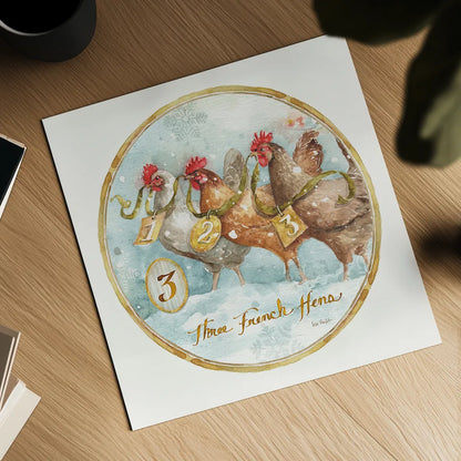 12 Days of Christmas III Round by Lisa Audit. Shown as a detailed flat fine art print, highlighting archival giclee quality. Available as an archival giclee rolled canvas, fine art paper, or poster print. SKU 32429a.