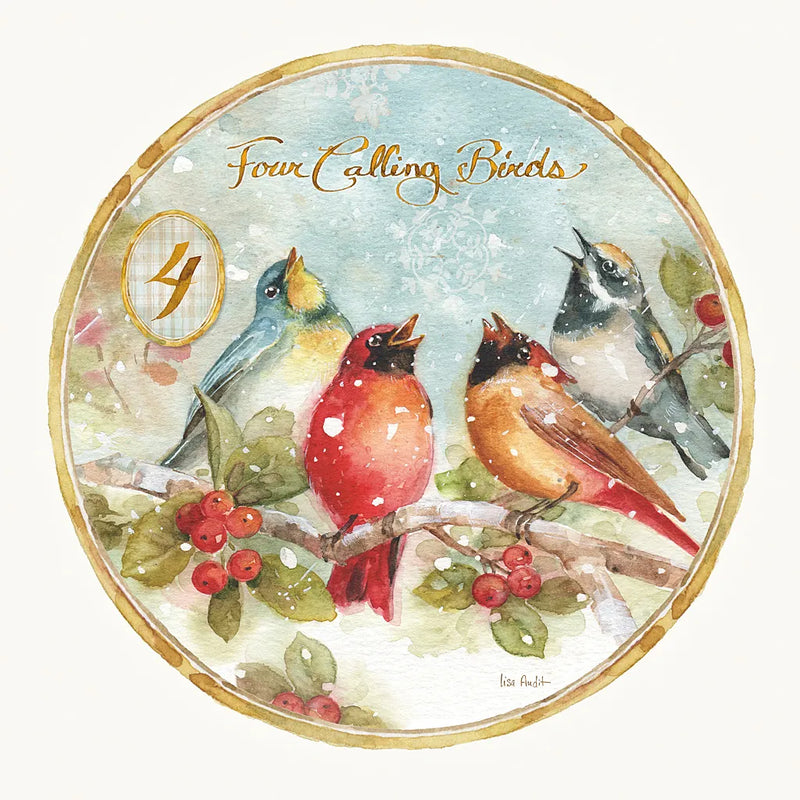 12 Days of Christmas IV Round by Lisa Audit. SKU 32430a. Archival Giclee Fine art print for wall decor.