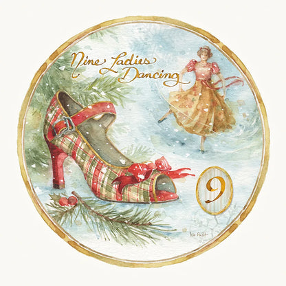 12 Days of Christmas IX Round by Lisa Audit. SKU 32431a. Archival Giclee Fine art print for wall decor.