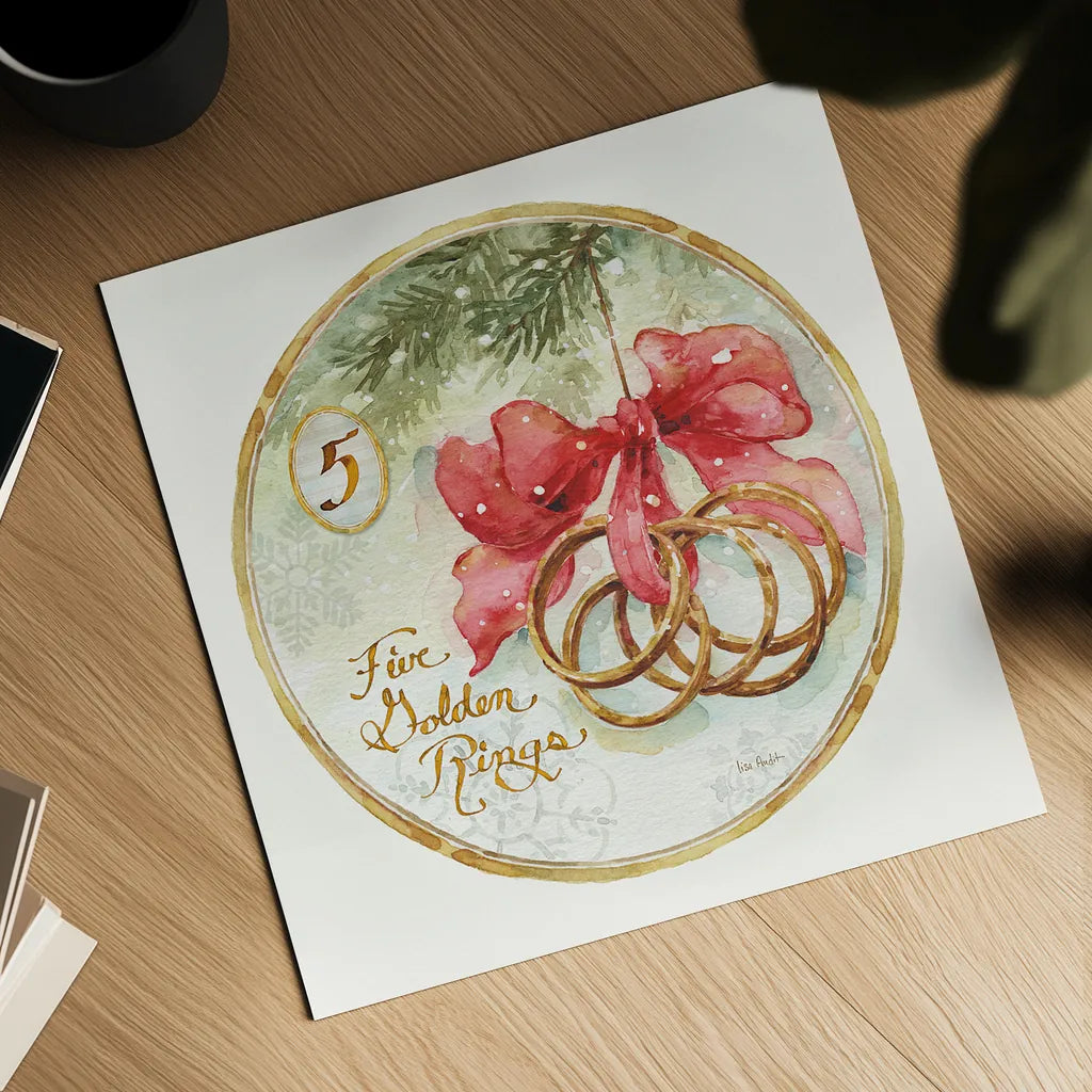 12 Days of Christmas V Round by Lisa Audit. Shown as a detailed flat fine art print, highlighting archival giclee quality. Available as an archival giclee rolled canvas, fine art paper, or poster print. SKU 32432a.