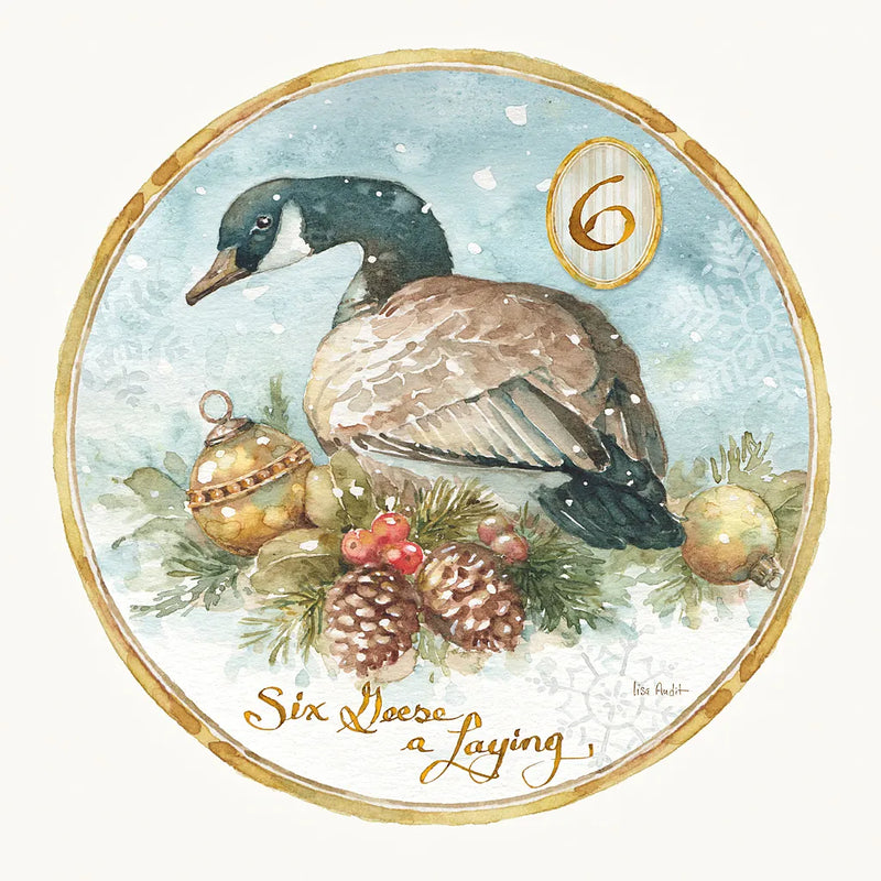 12 Days of Christmas VI Round by Lisa Audit. SKU 32433a. Archival Giclee Fine art print for wall decor.