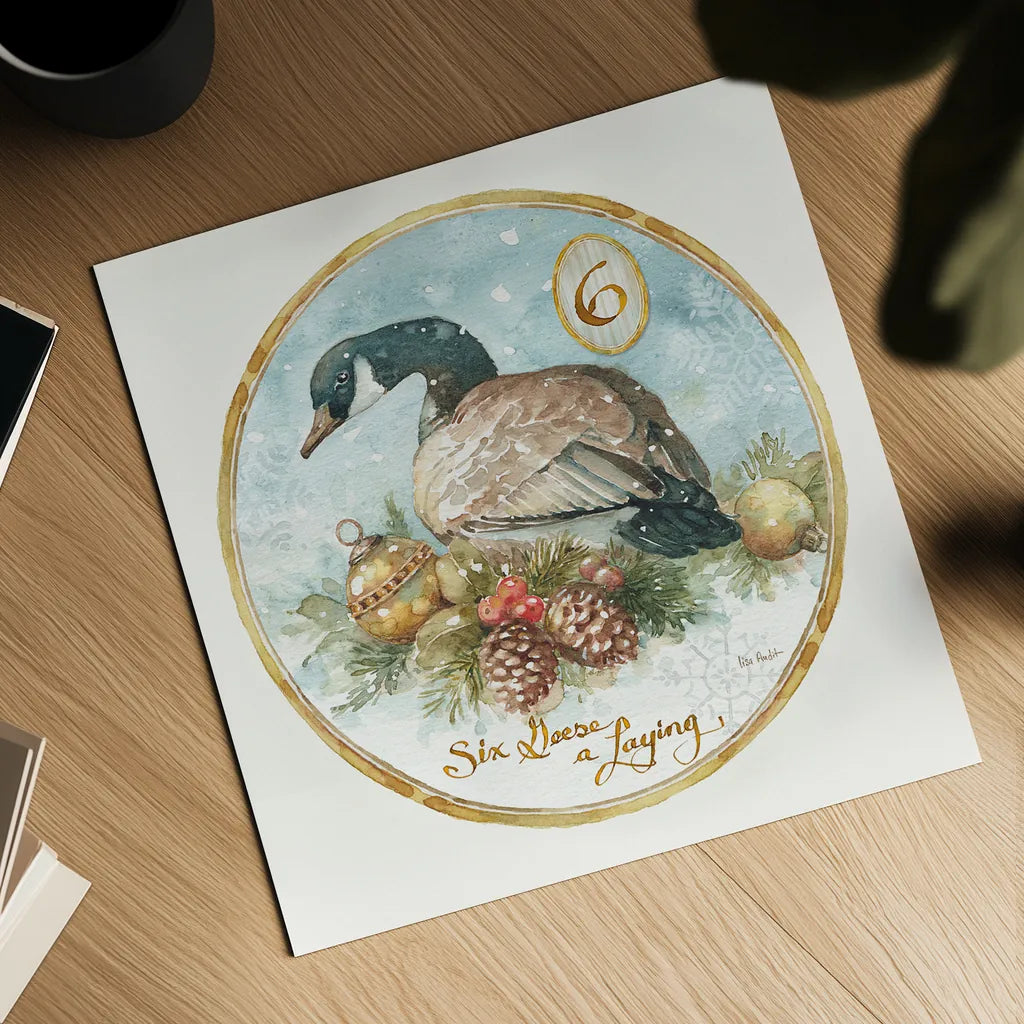 12 Days of Christmas VI Round by Lisa Audit. Shown as a detailed flat fine art print, highlighting archival giclee quality. Available as an archival giclee rolled canvas, fine art paper, or poster print. SKU 32433a.