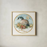 12 Days of Christmas VI Round by Lisa Audit. Shown in a natural wood glass frame for a timeless modern aesthetic. Available as an archival giclee rolled canvas, fine art paper, or poster print. SKU 32433a.