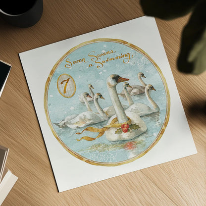 12 Days of Christmas VII Round by Lisa Audit. Shown as a detailed flat fine art print, highlighting archival giclee quality. Available as an archival giclee rolled canvas, fine art paper, or poster print. SKU 32434a.