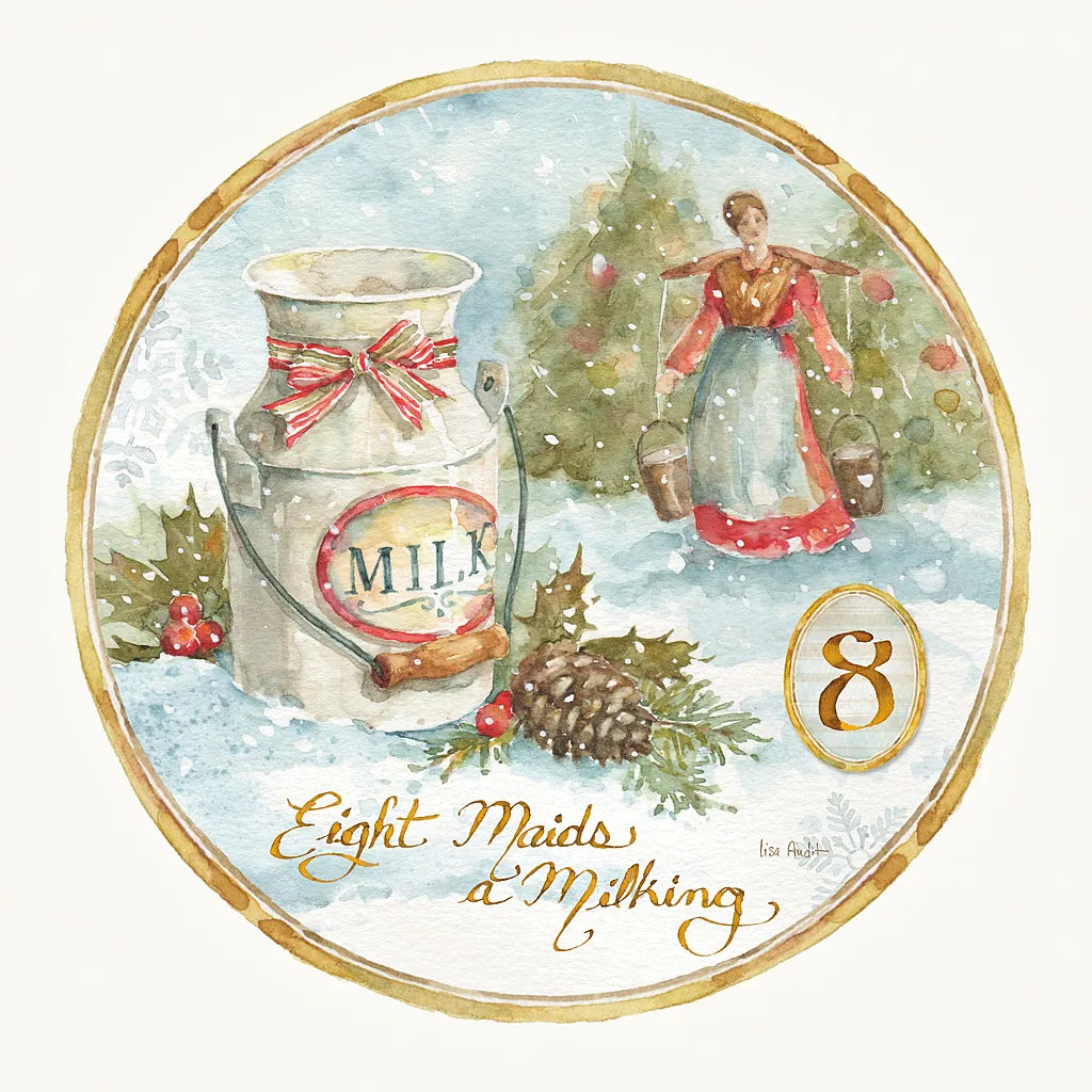 12 Days of Christmas VIII Round by Lisa Audit. SKU 32435a. Archival Giclee Fine art print for wall decor.
