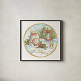 12 Days of Christmas VIII Round by Lisa Audit. Shown in a sleek black glass frame for a contemporary gallery look. Available as an archival giclee rolled canvas, fine art paper, or poster print. SKU 32435a.
