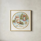 12 Days of Christmas VIII Round by Lisa Audit. Shown in a natural wood glass frame for a timeless modern aesthetic. Available as an archival giclee rolled canvas, fine art paper, or poster print. SKU 32435a.
