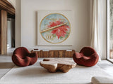 12 Days of Christmas XI Round by Lisa Audit. Shown as extra-large giant wall art in a modern living room. Available as an archival giclee rolled canvas, fine art paper, or poster print. SKU 32437a.