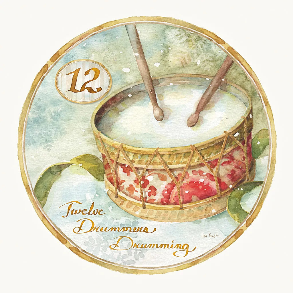 12 Days of Christmas XII Round by Lisa Audit. SKU 32438a. Archival Giclee Fine art print for wall decor.