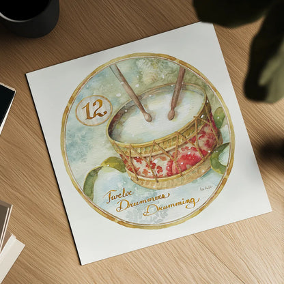 12 Days of Christmas XII Round by Lisa Audit. Shown as a detailed flat fine art print, highlighting archival giclee quality. Available as an archival giclee rolled canvas, fine art paper, or poster print. SKU 32438a.