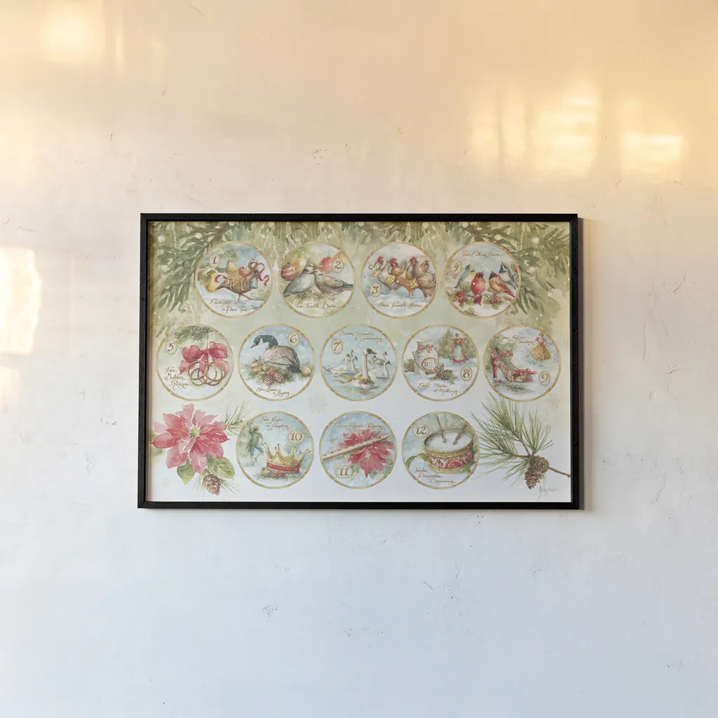 12 days of Christmas XIII by Lisa Audit. shown as a paper print in a black flame. Available as a archival giclee rolled canvas, fine art paper, or poster print. SKU 37368i.