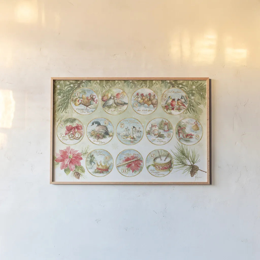 12 days of Christmas XIII by Lisa Audit. shown as a paper print in a natural frame. Available as a archival giclee rolled canvas, fine art paper, or poster print. SKU 37368i.