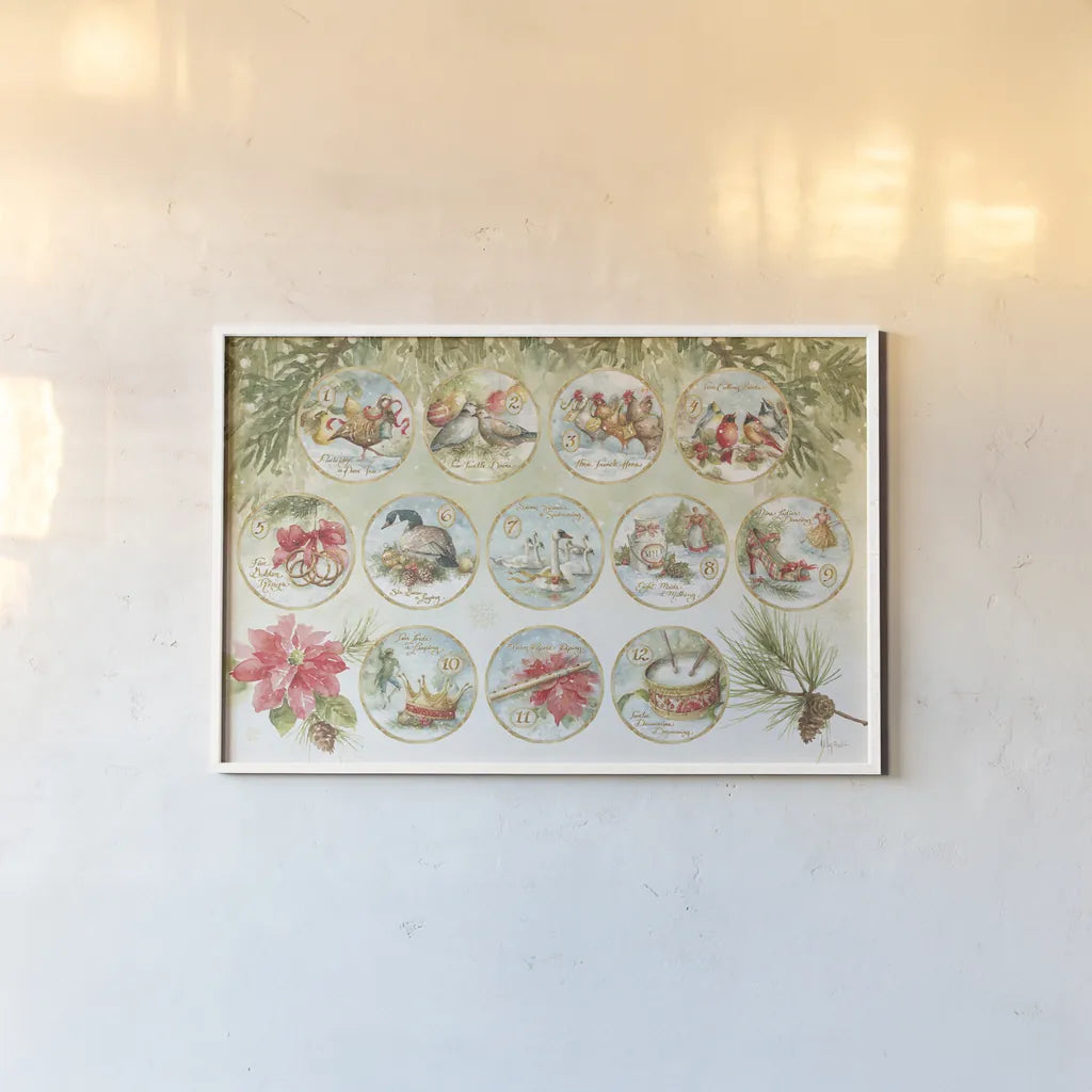 12 days of Christmas XIII by Lisa Audit. shown as a paper print in a white frame. Available as a archival giclee rolled canvas, fine art paper, or poster print. SKU 37368i.