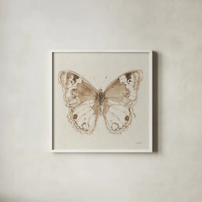 A Blue Note Butterfly I by Lisa Audit. Shown in a crisp white glass frame for a clean and minimalist style. Available as an archival giclee rolled canvas, fine art paper, or poster print. SKU 99530a.